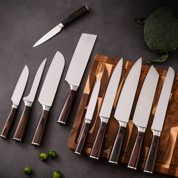 K0202 Kitchen Knife Set with Forged Color Wood Handle